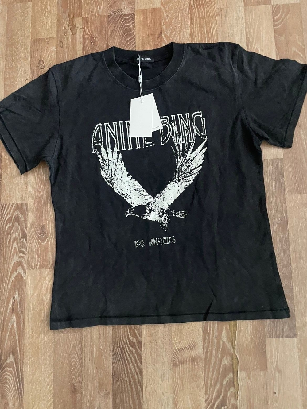 Anine Bing Black Tee with White Eagle Graphic